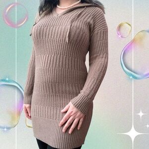 y2k style derek heart long sweater/mini sweater dress with hood, sz sm